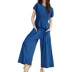 👩‍💼Women’s Pleated Top & Wide-Leg Pants Set – Perfect for Office & Casual Occasions🌟