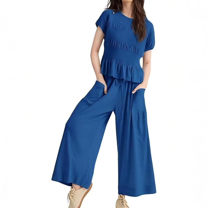 👩‍💼Women’s Pleated Top & Wide-Leg Pants Set – Perfect for Office & Casual Occasions🌟