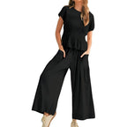 👩‍💼Women’s Pleated Top & Wide-Leg Pants Set – Perfect for Office & Casual Occasions🌟