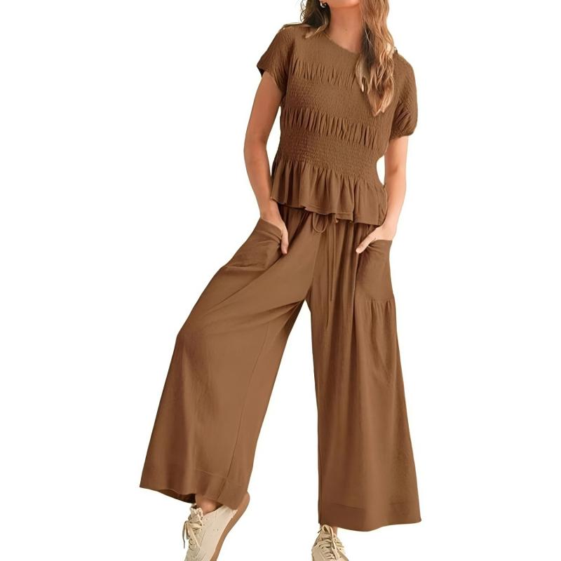 👩‍💼Women’s Pleated Top & Wide-Leg Pants Set – Perfect for Office & Casual Occasions🌟