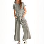 👩‍💼Women’s Pleated Top & Wide-Leg Pants Set – Perfect for Office & Casual Occasions🌟