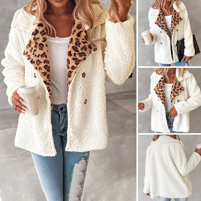 Cozy Leopard-Trim Coat 🐆 – Oversized & Soft, Perfect for Brunch/Lounge Days