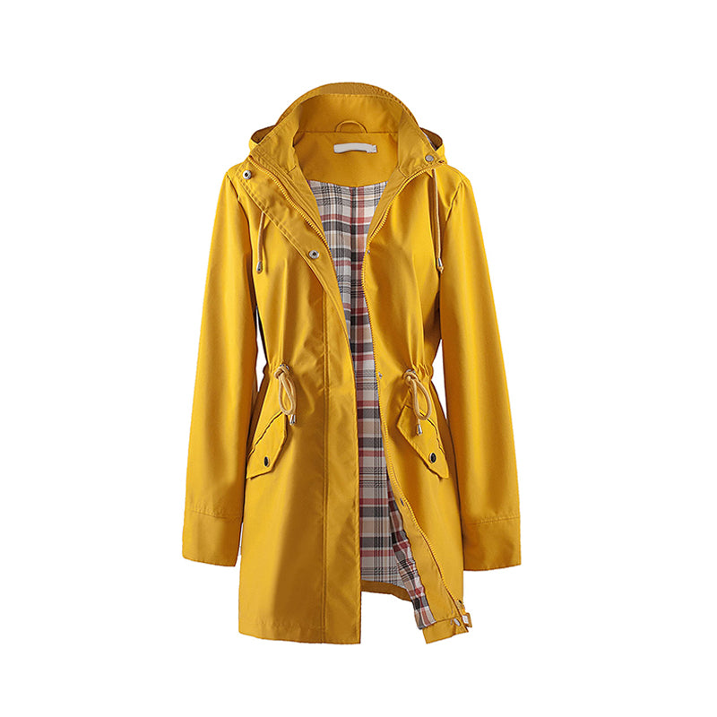 Long Hooded Zipper Windbreaker 🧥 – Drawstring Waist-Cinching, Slimming Fit for Daily Commute & Errands 👜