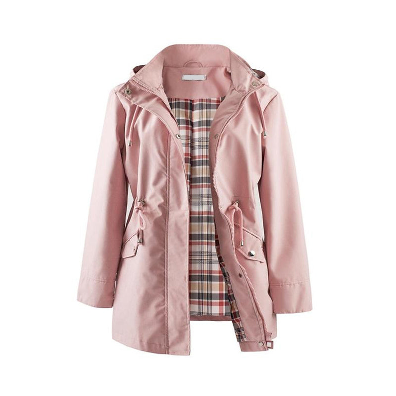 Long Hooded Zipper Windbreaker 🧥 – Drawstring Waist-Cinching, Slimming Fit for Daily Commute & Errands 👜