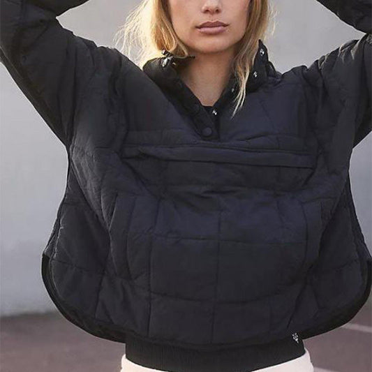 Women's Winter Warm Loose Hoodie Coat ✨ – Contrast Drawstring + Hoodie Style, Stylish for Dates & Shopping 🛍️