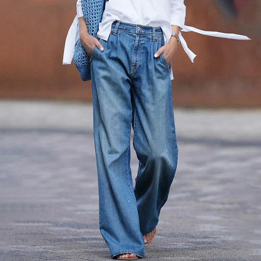 Women's Washed Casual Jeans 👖 – High-Waist Slim Fit, Hides Hips for Daily Commute & Dates 💼