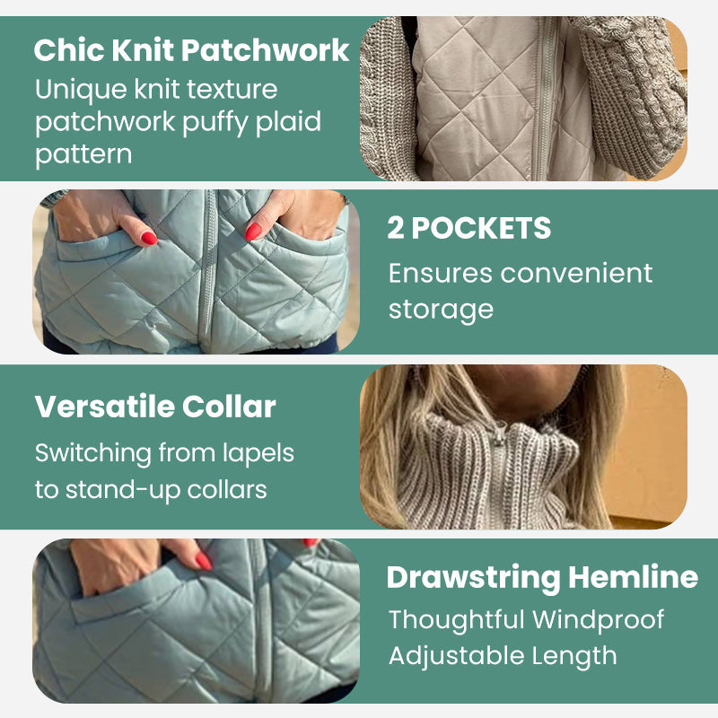 Women's Knit Patchwork Puffy Jacket ✨ – Unique Knit Panels + Puffy Silhouette, Stylish for Café Dates & Street Shoots 🛍️
