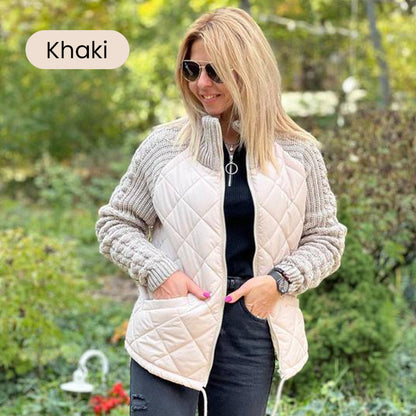 Women's Knit Patchwork Puffy Jacket ✨ – Unique Knit Panels + Puffy Silhouette, Stylish for Café Dates & Street Shoots 🛍️