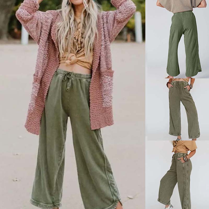 Women’s Ultra-Soft High-Waisted Wide-Leg Pants - Elastic Waist Loose Trousers for Daily/Lounge/Work