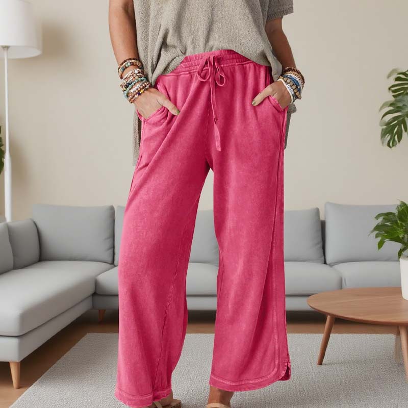 Women’s Ultra-Soft High-Waisted Wide-Leg Pants - Elastic Waist Loose Trousers for Daily/Lounge/Work