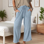 Women’s Ultra-Soft High-Waisted Wide-Leg Pants - Elastic Waist Loose Trousers for Daily/Lounge/Work