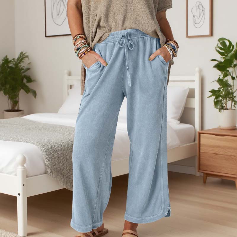 Women’s Ultra-Soft High-Waisted Wide-Leg Pants - Elastic Waist Loose Trousers for Daily/Lounge/Work