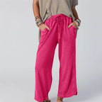 Women’s Ultra-Soft High-Waisted Wide-Leg Pants - Elastic Waist Loose Trousers for Daily/Lounge/Work