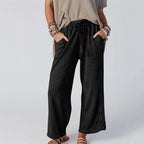 Women’s Ultra-Soft High-Waisted Wide-Leg Pants - Elastic Waist Loose Trousers for Daily/Lounge/Work
