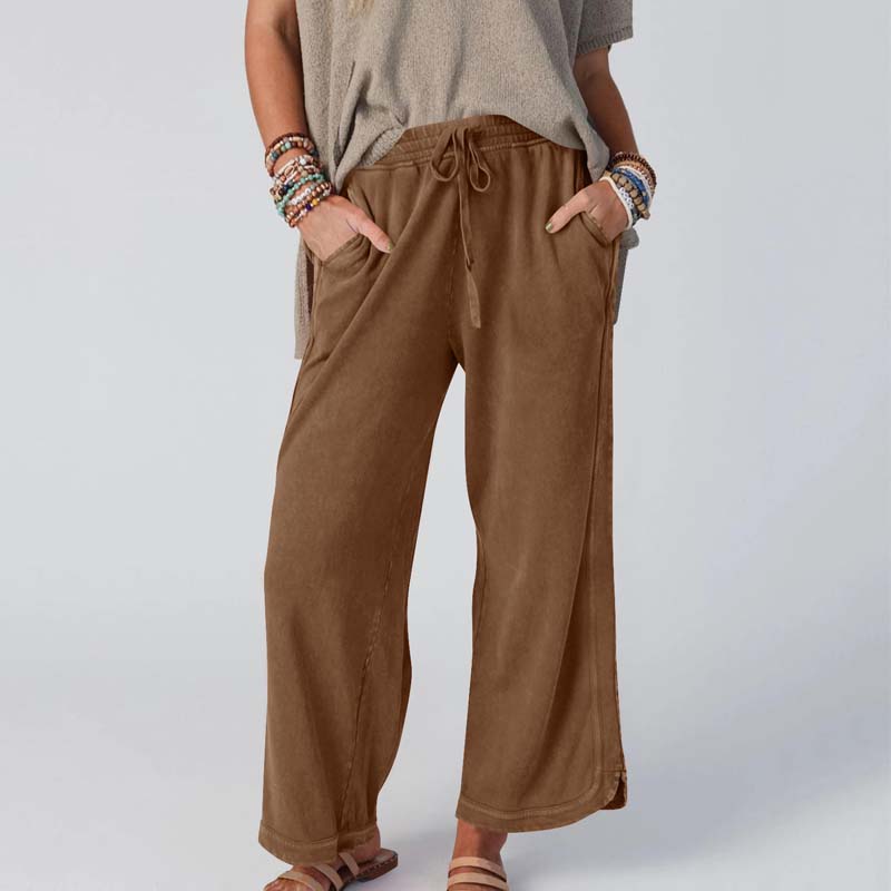 Women’s Ultra-Soft High-Waisted Wide-Leg Pants - Elastic Waist Loose Trousers for Daily/Lounge/Work
