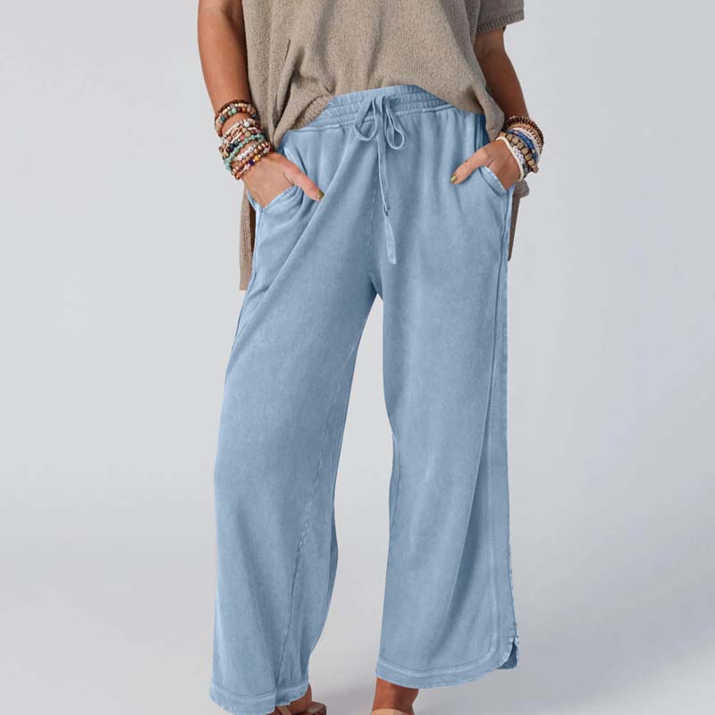 Women’s Ultra-Soft High-Waisted Wide-Leg Pants - Elastic Waist Loose Trousers for Daily/Lounge/Work