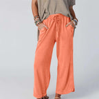 Women’s Ultra-Soft High-Waisted Wide-Leg Pants - Elastic Waist Loose Trousers for Daily/Lounge/Work