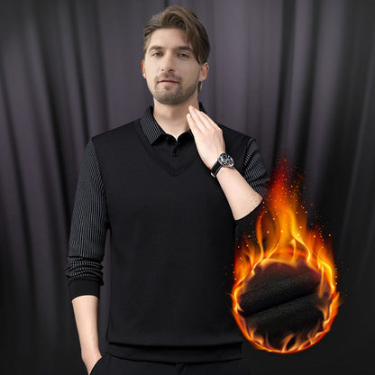 Men's Lapel Faux Two-Piece Knitted Shirt 👔🧶✨ – Casual Comfy Knit Top, Great for Daily Wear & Office Outfits