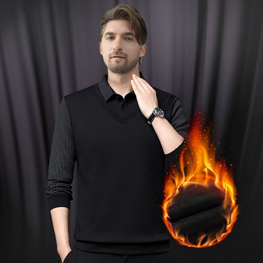 Men's Lapel Faux Two-Piece Knitted Shirt 👔🧶✨ – Casual Comfy Knit Top, Great for Daily Wear & Office Outfits