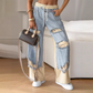 Elastic Drawstring Patchwork Denim Wide-Leg Pants 👖💫 – Stretchy Fit, Unique Patchwork Design, Comfy for All-Day Wear