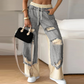 Elastic Drawstring Patchwork Denim Wide-Leg Pants 👖💫 – Stretchy Fit, Unique Patchwork Design, Comfy for All-Day Wear