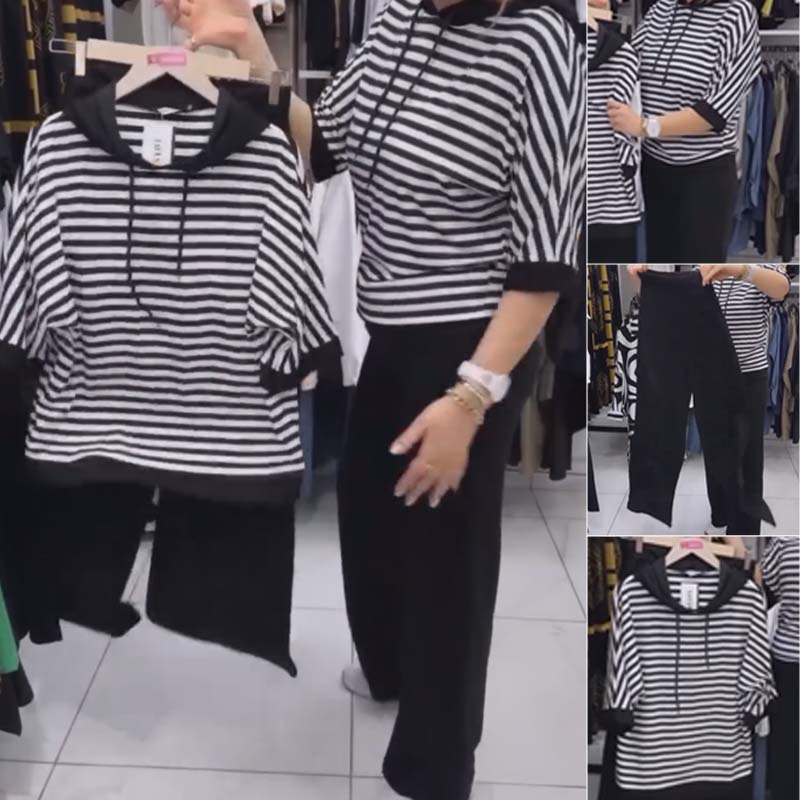 Women's Striped Top & Solid Pants Set ✨🩱 – Chic Striped-Solid Combo, Soft Fabric, Perfect for Casual Hangouts & Weekends