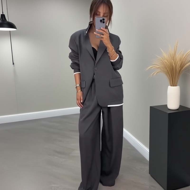 Women's Long Sleeve Blazer & Wide Leg Pant 2-Piece Set ✨👗 – Flattering Long Sleeve Blazer, Wide Leg Pants, Trendy 2-Piece for Chic Looks