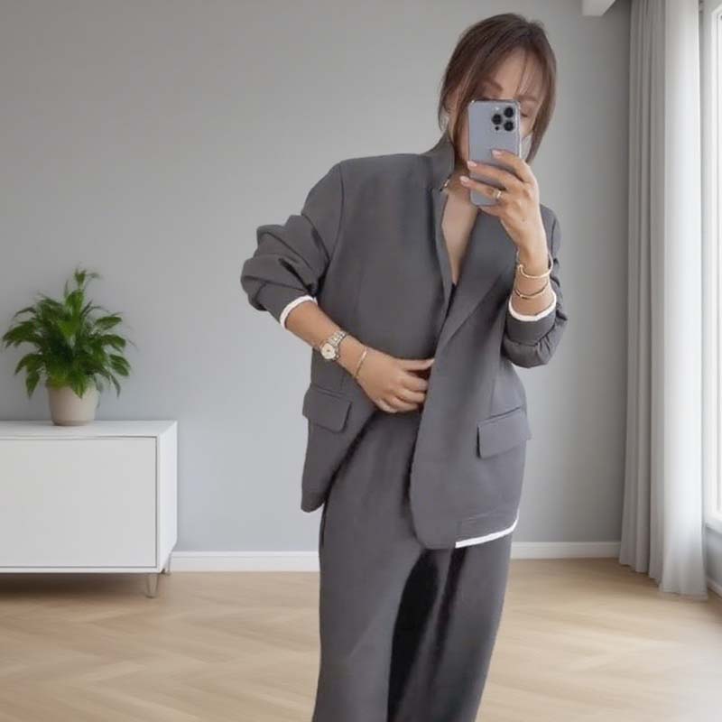 Women's Long Sleeve Blazer & Wide Leg Pant 2-Piece Set ✨👗 – Flattering Long Sleeve Blazer, Wide Leg Pants, Trendy 2-Piece for Chic Looks