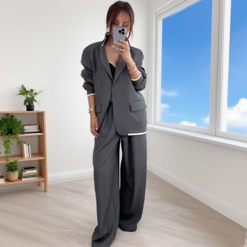 Women's Long Sleeve Blazer & Wide Leg Pant 2-Piece Set ✨👗 – Flattering Long Sleeve Blazer, Wide Leg Pants, Trendy 2-Piece for Chic Looks