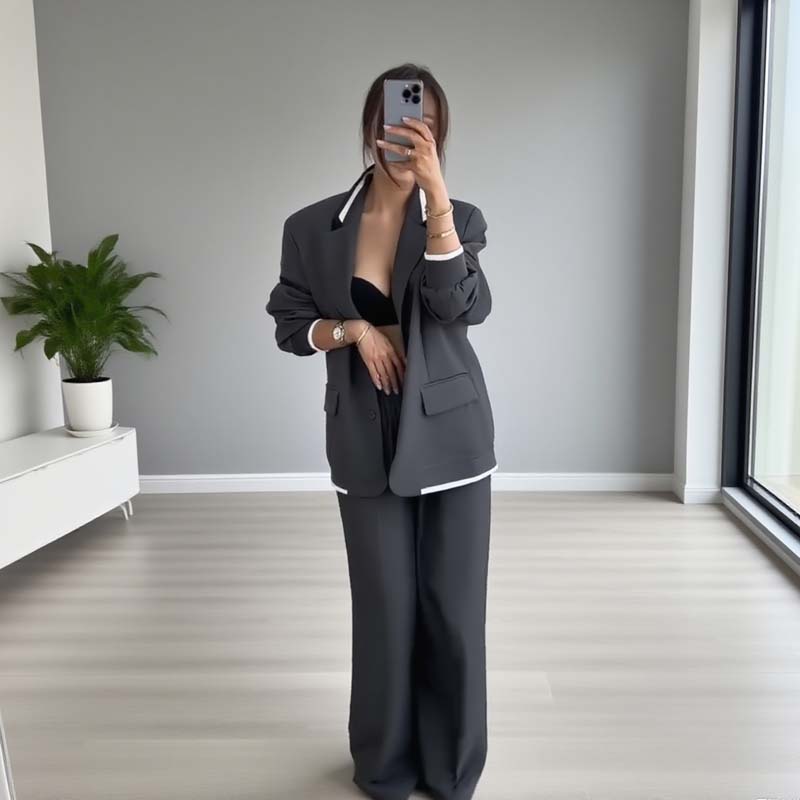 Women's Long Sleeve Blazer & Wide Leg Pant 2-Piece Set ✨👗 – Flattering Long Sleeve Blazer, Wide Leg Pants, Trendy 2-Piece for Chic Looks