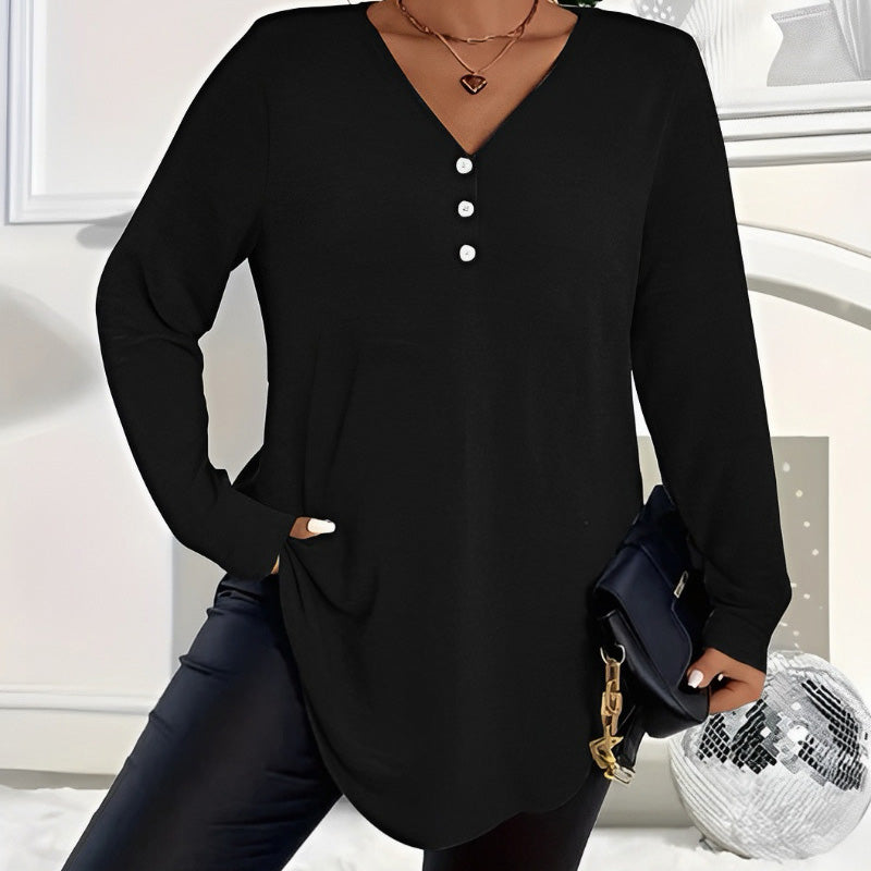 Women's Buttoned V-Neck Top 👚 – Soft Fabric, Versatile for Daily/Casual