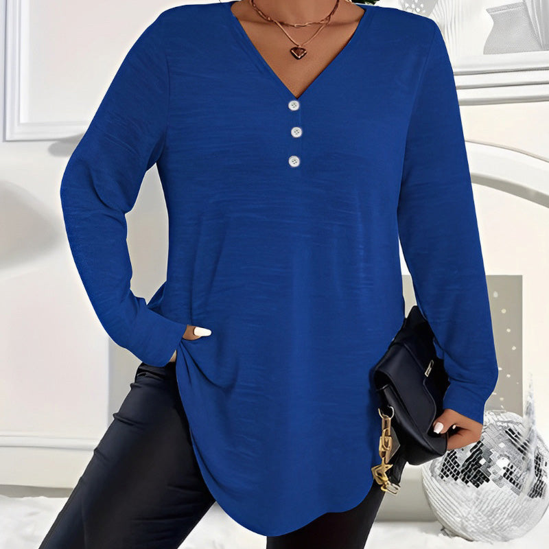 Women's Buttoned V-Neck Top 👚 – Soft Fabric, Versatile for Daily/Casual