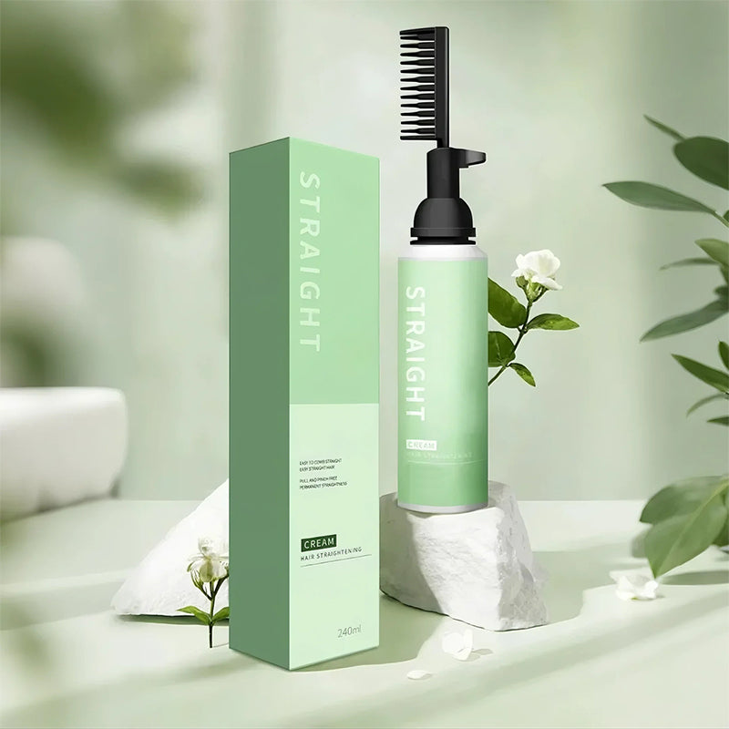 Hair Straightening & Softening Cream with Built-In Comb