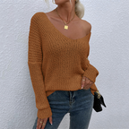 Women's Graceful Loose V-Neck Knit Pullover ✨ – Soft Fabric, Effortless Style for Daily/Office