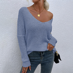 Women's Graceful Loose V-Neck Knit Pullover ✨ – Soft Fabric, Effortless Style for Daily/Office