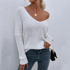 Women's Graceful Loose V-Neck Knit Pullover ✨ – Soft Fabric, Effortless Style for Daily/Office