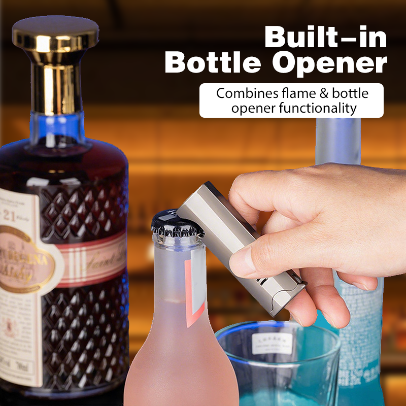 Windproof lighter with built-in bottle opener