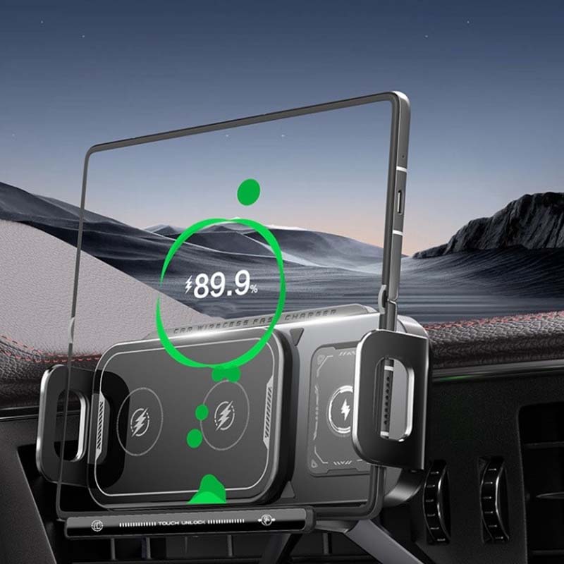 Car Phone Holder with Wireless Charger ⚡ – Stable for Foldable Phones & Easy 360° Adjust