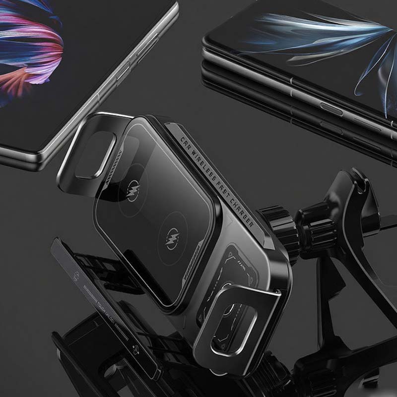 Car Phone Holder with Wireless Charger ⚡ – Stable for Foldable Phones & Easy 360° Adjust