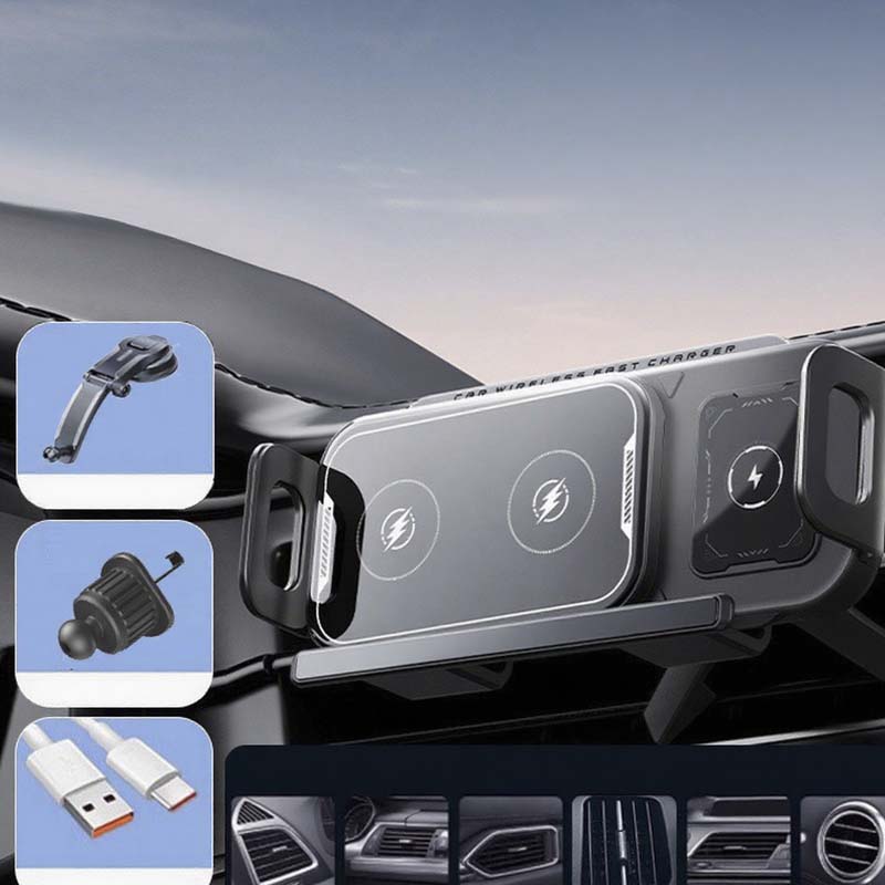 Car Phone Holder with Wireless Charger ⚡ – Stable for Foldable Phones & Easy 360° Adjust