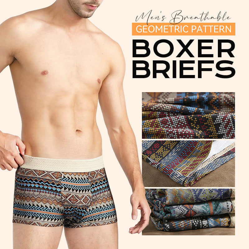 Men's Geometric Pattern Boxer Briefs 🩲 – Modal Breathable Fabric & Moisture-Wicking for Daily/Workout
