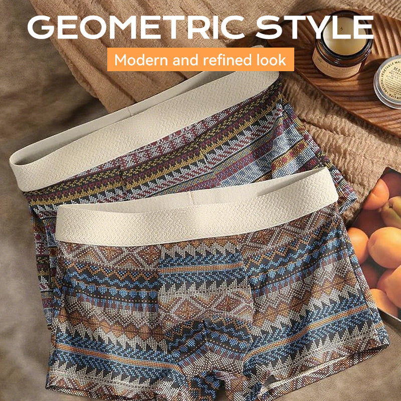 Men's Geometric Pattern Boxer Briefs 🩲 – Modal Breathable Fabric & Moisture-Wicking for Daily/Workout