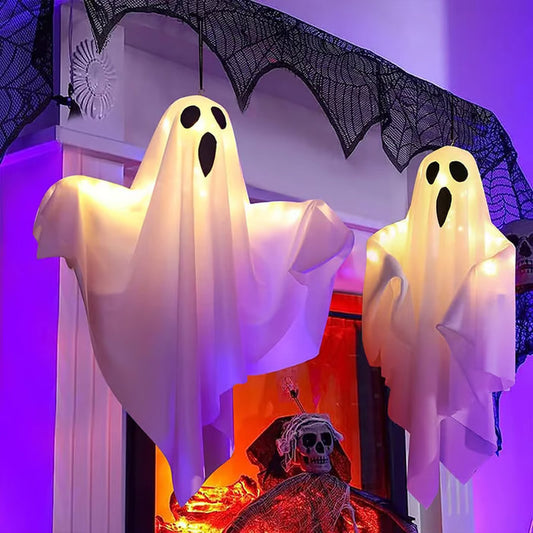 Halloween Glowing Ghost Chandelier 👻 – Warm Light Flicker, Easy Hang for Party Living Room