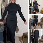 👗 Women's Elegant Mock Neck Dress – Lace Back, cleverly designed, midi length enhances proportions, suitable for both dating and commuting with elegance.