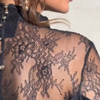 👗 Women's Elegant Mock Neck Dress – Lace Back, cleverly designed, midi length enhances proportions, suitable for both dating and commuting with elegance.