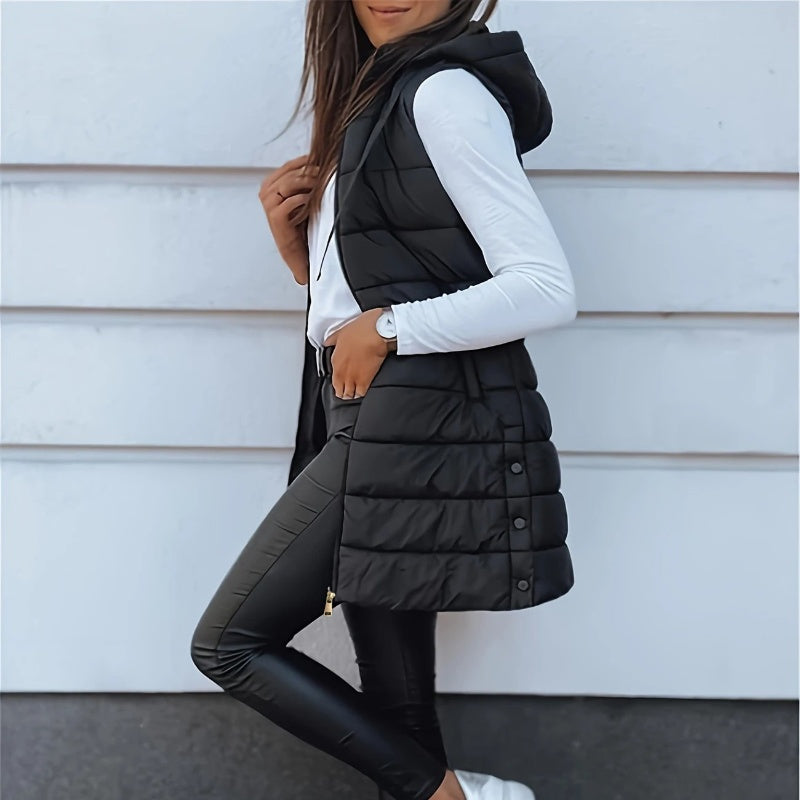 ✨ Women’s Long Puffer Vest (Zip-Up) – Easy to put on and take off with a zipper, long length for waist protection and warmth, ideal for layering in autumn and winter.