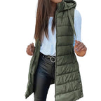 ✨ Women’s Long Puffer Vest (Zip-Up) – Easy to put on and take off with a zipper, long length for waist protection and warmth, ideal for layering in autumn and winter.