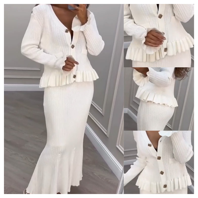 ✨Bestie-Approved Knit Waist-Cinching Top & Mermaid Skirt Set – Chic Party Look✨