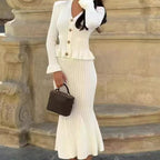 ✨Bestie-Approved Knit Waist-Cinching Top & Mermaid Skirt Set – Chic Party Look✨