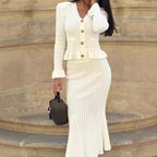 ✨Bestie-Approved Knit Waist-Cinching Top & Mermaid Skirt Set – Chic Party Look✨